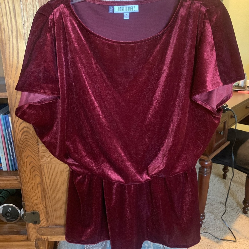 Red Crushed Velvet/Velour Jennifer Lopez Top